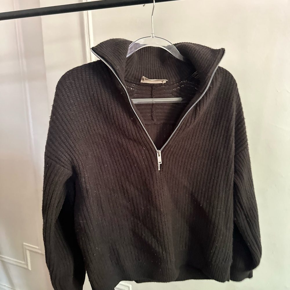 Everlane Black Half Zip Ribbed Sweater Pull Over